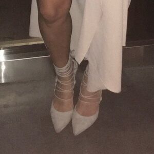 Wild Diva Gray Suede Lace-Up Heels sz 8.5